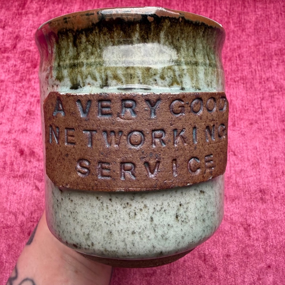Studio Pottery Networking Service Mug Speckled Ceramic Rustic‎ Office Humor OS